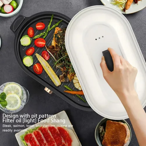 Vista 6 de Olla eléctrica multifuncional, olla de cocina antiadherente 3 en 1 con funciones de vaporización, freír y hervir, sartén extraíble para uso