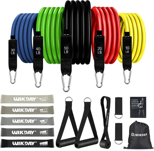 Vista 9 de WIKDAY Exercise Resistance Bands with Handles for Working Out Workout Bands Set with Door Anchor for Physical Therapy, Yoga, Pilates