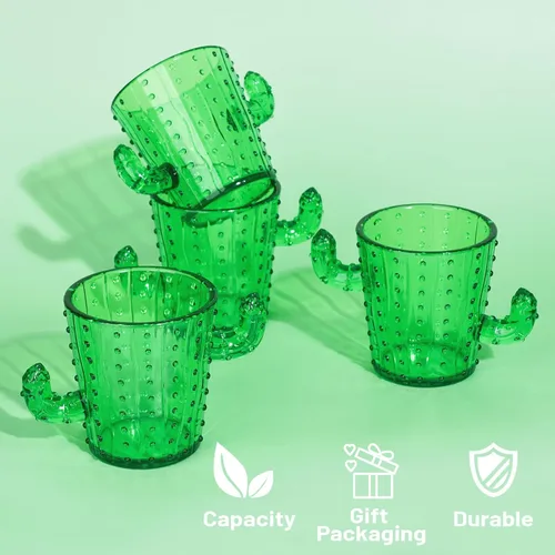 Vista 3 de ZZYFGH Vasos de chupito de cactus de plástico (juego de 12), 2 onzas, lindos vasos de tequila de cactus verdes para occidental, despedida