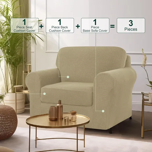 Vista 409 de CHUN YI Fundas para sofá de 7 piezas, lavables, fundas elásticas para sofá de 3 cojines con respaldo y fundas de cojín separados, protector