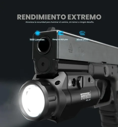 Vista 3 de Feyachi HL-20 - Luz de pistola de 1500 lúmenes, luz LED para arma, compacta montada en riel, linterna táctica, llaves de localización de riel