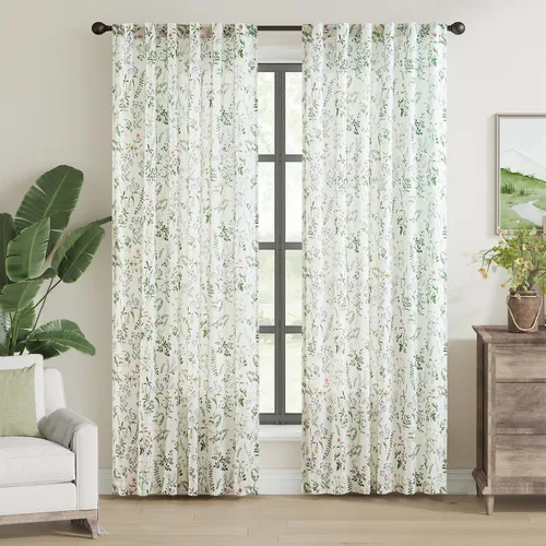 Vista 66 de JINCHAN Cortinas de mezcla de lino con flores para sala de campo francés, cortinas para sala de estar de 84 pulgadas de largo, cortinas impresas