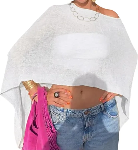Vista 15 de Amiblvowa Poncho transparente para mujer, poncho de punto Y2K Negro