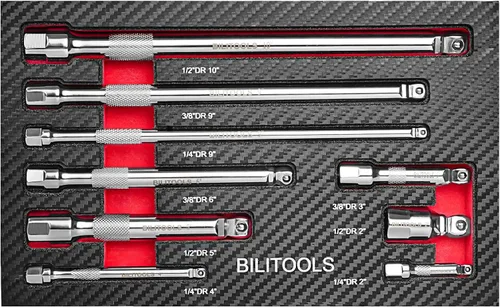 Vista 6 de BILITOOLS Juego de extensión articulada, 9 piezas de 1/4", 3/8" y 1/2" de encastre de trinquete de extensión flexible, acero Cr-V