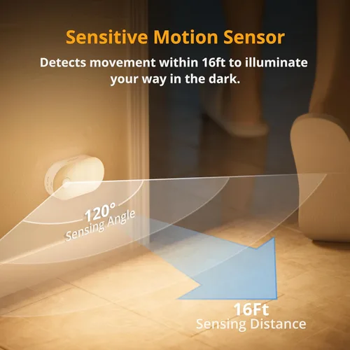 Vista 3 de Lyridz Luz nocturna de batería recargable con sensor de movimiento, mini luz LED blanca cálida portátil, brillo ajustable para baño, dormitorio