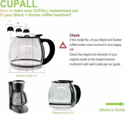 Vista 3 de CUPALL 12-CUP Coffee Pot Replacement, Compatible with Black and Decker Coffee Maker carafe, Black Handle