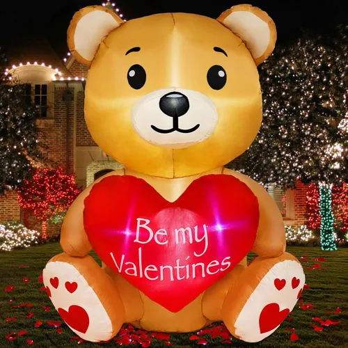 Vista 15 de Cisne inflable de pareja de 6 pies con corazón de amor, decoración de patio inflable con luz LED, decoración romántica de corazón para fiesta de San