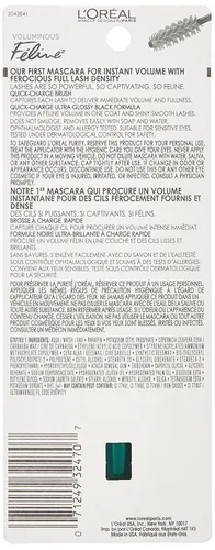 Vista 3 de Máscara de pestañas lavable Voluminous Feline de L'Oréal Paris, 0.27 onzas líquidas, Blackest Black Negro