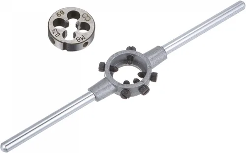 Vista 10 de uxcell Juego de llaves de mango de troquel, M7 x 0.5 roscado redondo y 0.984 in (dados M7-M9) soporte ajustable herramienta de mano