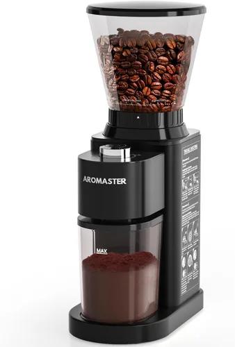 Vista 8 de Aromaster Molinillo de granos de café con 48 ajustes de molienda, molinillo de café de rebabas cónicas para uso doméstico, acero inoxidable