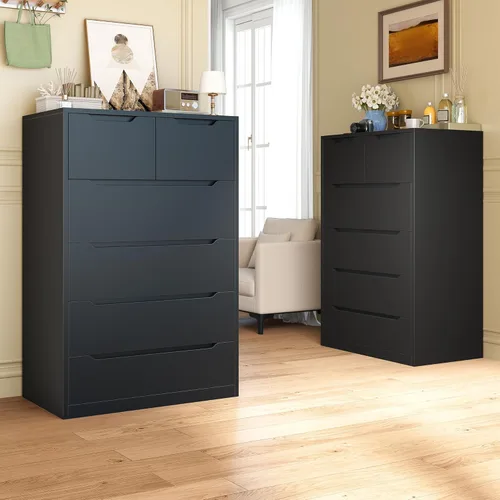 Vista 9 de Romorgniz Cómoda para dormitorio con 6 cajones grandes, cómoda alta de madera moderna para sala de estar, entrada, pasillo, negro, 43.2 pulgadas