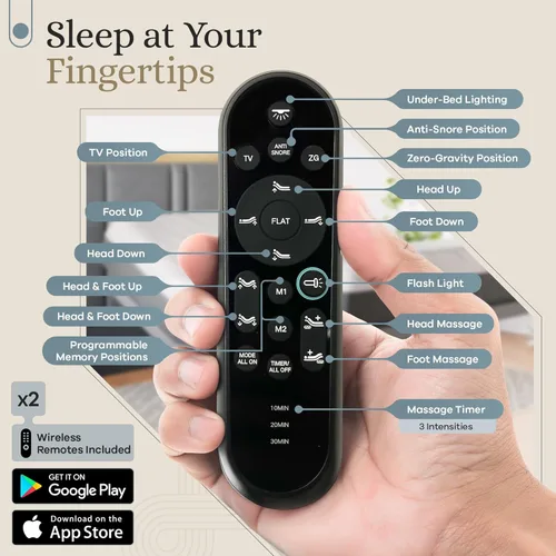 Vista 4 de Sven & Son Base de cama ajustable clásica, elevación de cabeza y pies, masaje, luces debajo de la cama, USB, memoria de gel, marco inteligente