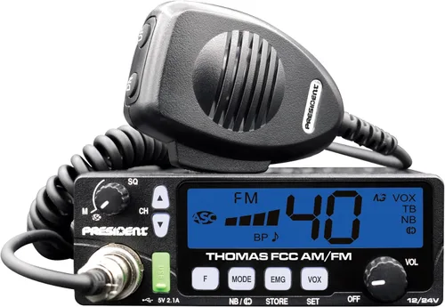 Vista 4 de President Thomas FCC Radio AM/FM CB – 40 canales, manos libres VOX, puerto USB, ASC, pantalla LCD multicolor – Transceptor móvil compacto de 12/24 V