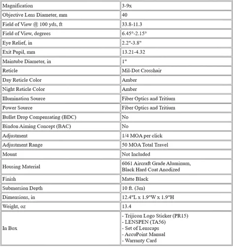 Vista 7 de Miras telescópicas Trijicon TR20 AccuPoint 3-9x40