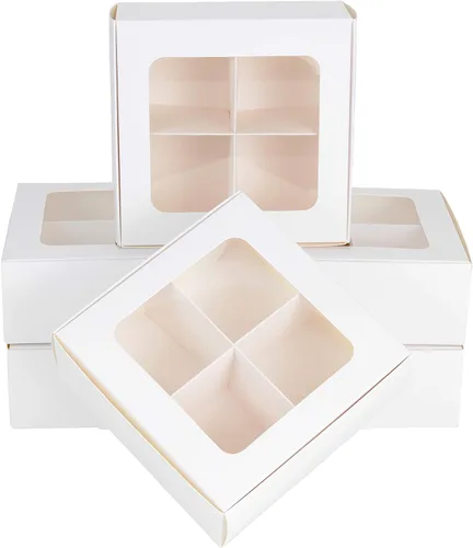 Vista 22 de 10 cajas de golosinas con ventana y divisores 9 compartimentos X-SMALL 5 x 5 x 1.57 pulgadas Cajas de dulces vacías para regalar, caja