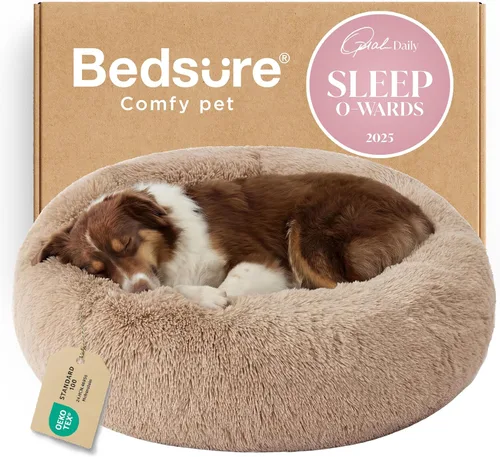 Vista 63 de Bedsure - Cama calmante para perros pequeños y medianos, lavable, con forma de dona, antideslizante, afelpada, esponjosa, pelo sintético, cama