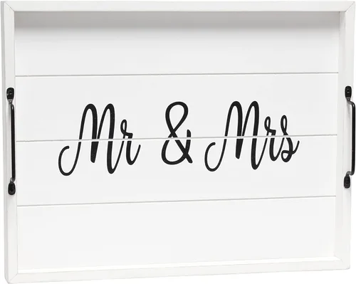 Vista 11 de Elegant Designs HG2013-GYS - Bandeja decorativa redonda de madera de 13.75" con asas, Bendecida y nunca estresada, gris