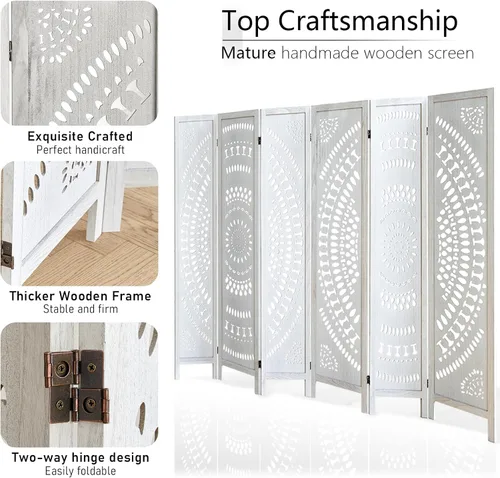 Vista 20 de Panel divisor de habitación de 4 paneles, pared divisora de habitación de 5.6 pies de alto y pantalla de privacidad plegable, panel divisor de pared