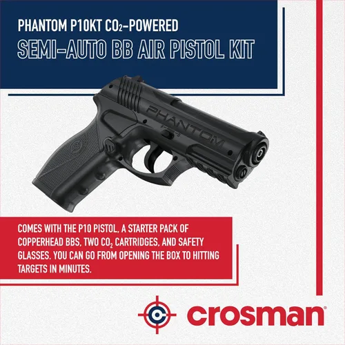 Vista 2 de Crosman Phantom P10KT Kit de pistola de aire BB semiautomática con CO2