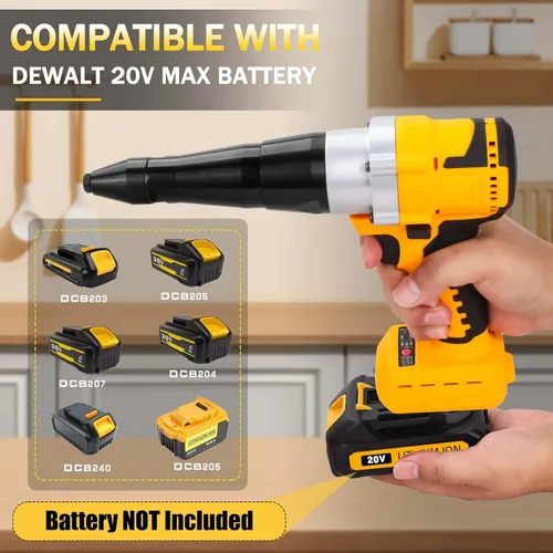 Vista 8 de Pistola de remache inalámbrica eléctrica compatible con batería Dewalt de 20 V máximo, (sin batería), kit de herramientas de remache inalámbrico sin