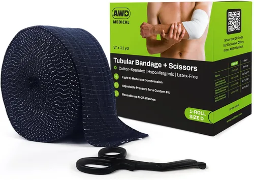 Venda tubular elástica reutilizable - Envoltura de compresión para alivio del dolor articular - Tubo de stockinette para brazo grande/tobillo Negro
