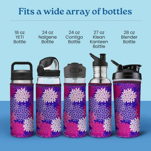 Vista 8 de Funda de neopreno para botella de agua Koverz, funda de neopreno, se ajusta a botellas de agua de 24-30 oz, lavable y reutilizable, tamaño grande