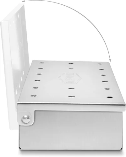 Vista 4 de Pure Grill Caja de ahumador para barbacoa, acero inoxidable resistente con tapa con bisagras para astillas de madera, ahumar carne para parrillas