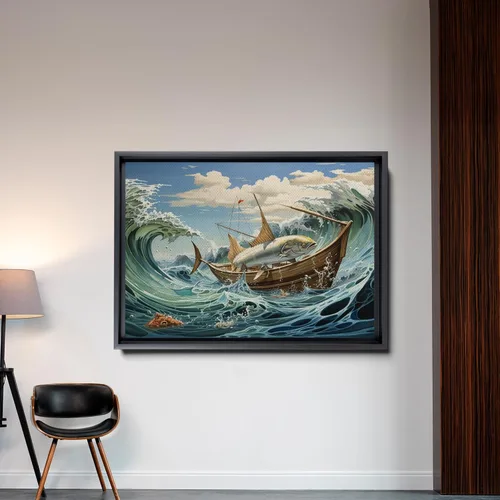 Vista 2 de Nautical Print on Canvas for Wall Decor, Ocean Fish Manta Ray Canvas Wall Art, Beach Print for Wall Hang, Turquoise Coastal Pictures Wall Decor