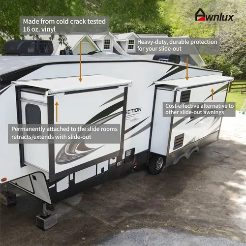 Vista 4 de Toldo deslizable modular blanco de Awnlux, protección deslizante superior para autocaravanas, remolques de viaje, quintas ruedas y caravanas - 7