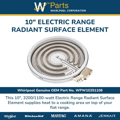 Vista 2 de Whirlpool W10251108 Elemento de superficie de rango, delantero derecho (Reemplaza W10251108) Pieza de fabricante de equipos originales (OEM)