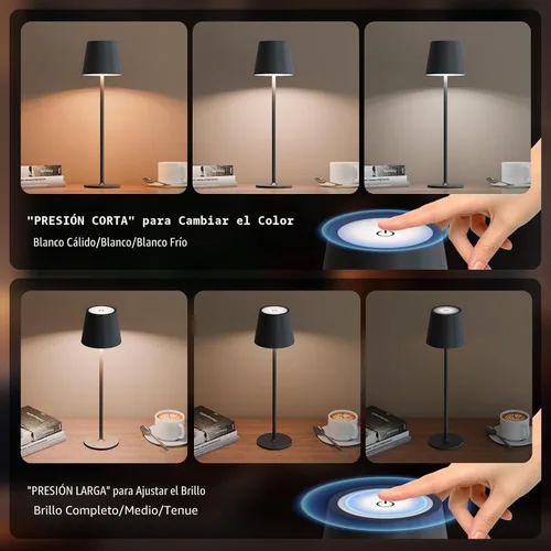 Vista 5 de uuffoo Paquete de 2 lámparas de mesa inalámbricas recargables de 5000 mAh, luces a pilas, control táctil, lámparas de escritorio portátiles LED de 3
