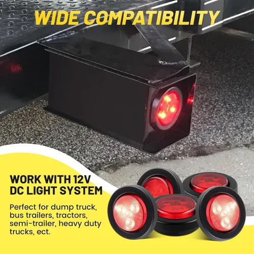 Vista 5 de Oyviny 5PCS Luces Marcadoras Laterales LED Redondas Rojas de 2 Pulgadas, Luces de Gálibo de Montaje Empotrado Impermeables de 2" para Camión Semi