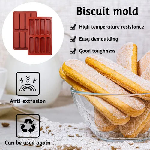 Vista 4 de 2 moldes de silicona para galletas de dedo, 8 cavidades de barras de cereales para hornear, molde de barra de chocolate antiadherente, para Cnady