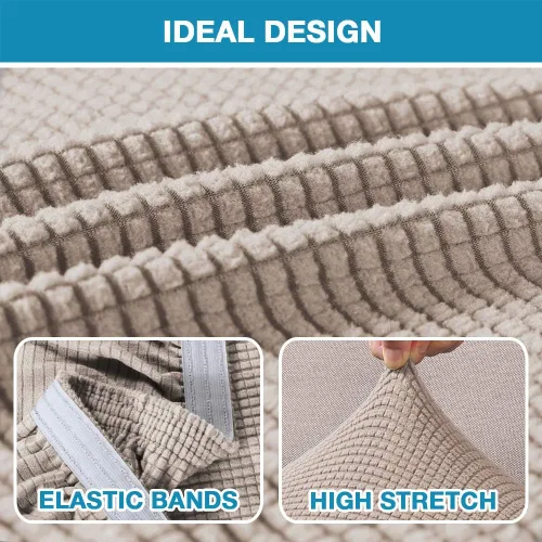 Vista 3 de Fundas elásticas de banco extraíbles y lavables, color caqui, con parte inferior elástica, protectores de banco medianos para silla de comedor