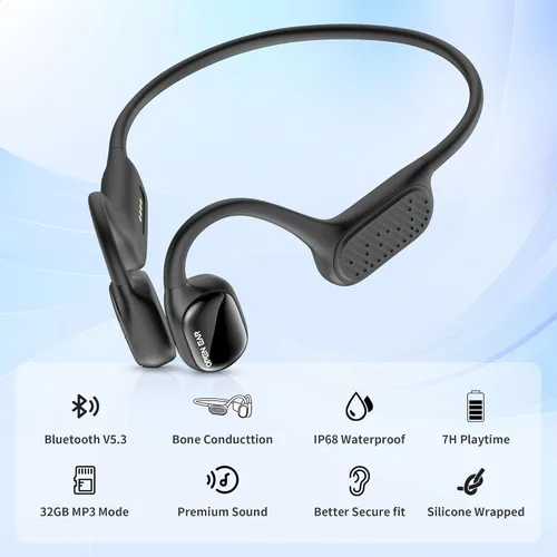Vista 2 de Auriculares Bluetooth 5.3 de conducción ósea impermeables para natación, 32G IPX8 impermeable reproductor MP3 para nadar auriculares correr