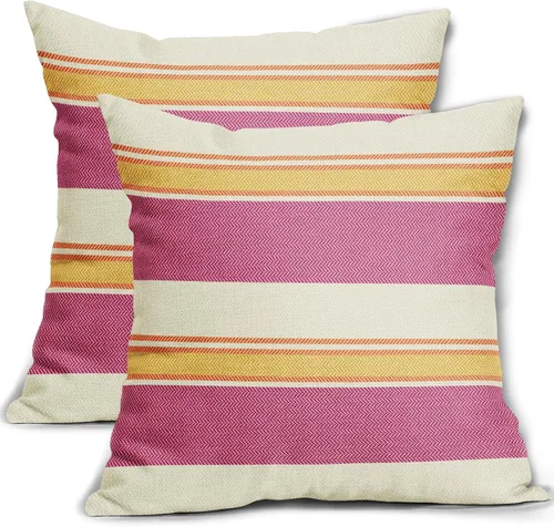 Vista 43 de Juego de 2 fundas de almohada a rayas negras y marrones de 16 x 16 pulgadas, diseño de rayas bohemias con estampado de rayas color crema, fundas
