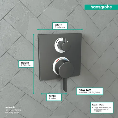 Vista 4 de hansgrohe Ecostat 15712341 - Moderna válvula de ducha termostática con control de temperatura en cromo negro cepillado