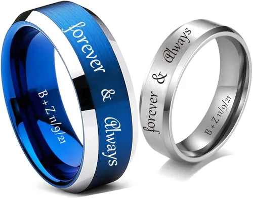 Personalized Couples Rings for Him and Her Set Stainless Steel Unique Pinky Promise Rings for Couples Set with 2 Rings Black Matching Engagement