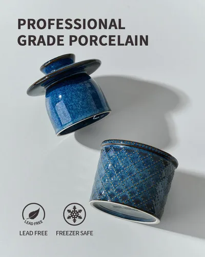 Vista 3 de XELA - Vajilla de mantequilla de cerámica - Plato de mantequilla con tapa para encimera - Mantenga su mantequilla perfectamente untable 24/7 - Con