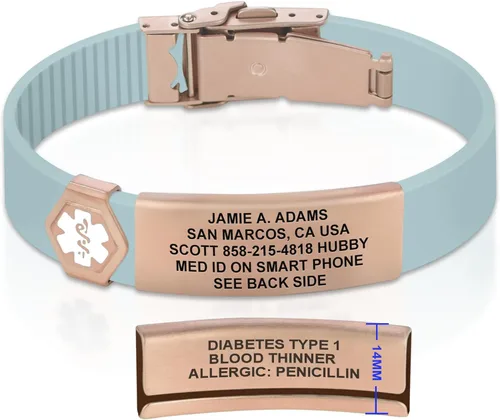 Vista 182 de Divoti Pulsera de identificación de alerta médica grabada personalizada, grabado láser de doble cara (hasta 9 líneas), pulsera de silicona ajustable