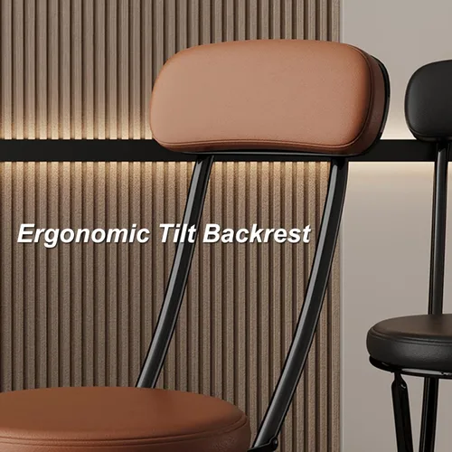 Vista 5 de Taburete plegable acolchado de poliuretano con respaldo, taburete de desayuno plegable redondo compacto para adultos, capacidad de 220 libras Negro