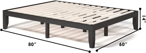 Vista 2 de Giantex Base de cama de plataforma de madera Queen de 14 pulgadas, base de colchón de estilo minimalista con madera de goma maciza, soporte