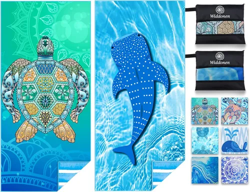 Vista 11 de Toalla de playa ligera de microfibra sin arena, de secado rápido, absorbente, toallas delgadas compactas para natación, piscina, camping, accesorios