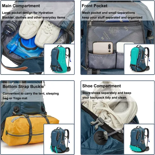 Vista 3 de G4Free Mochila de senderismo impermeable de 50 litros con bolsa de 2 litros sin BPA para acampar al aire libre mochila de escalada con cubierta