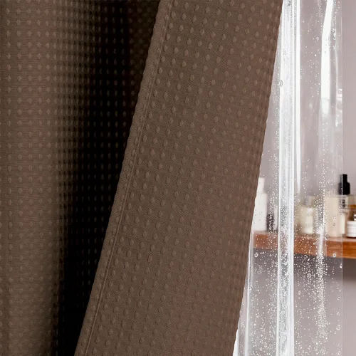 Vista 282 de Cortina de ducha de tela Dynamene verde oscuro - Cortinas de baño de tela de nido de abeja texturizadas resistentes, juego de cortinas de baño