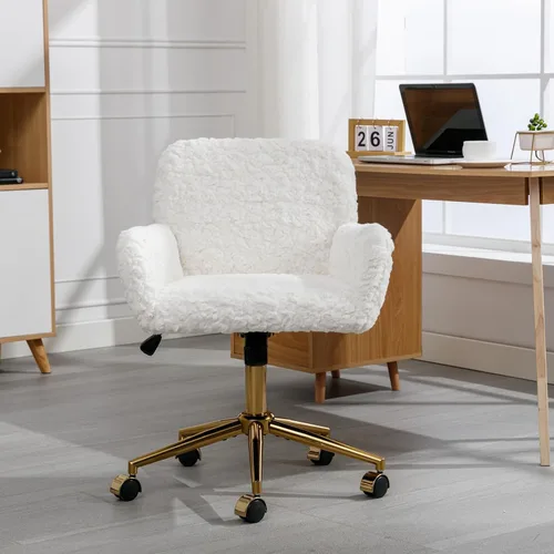 Vista 3 de Silla de tocador blanca, silla de escritorio, pequeña silla giratoria ajustable para maquillaje en casa, linda silla con forma de carcasa con patas