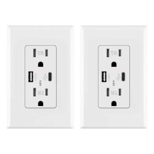 Vista 22 de Micmi Toma USB con enchufe C + A de pared dual de alta velocidad inteligente con capacidad de carga rápida de 4.8 A, 15 amperios y 125 voltios