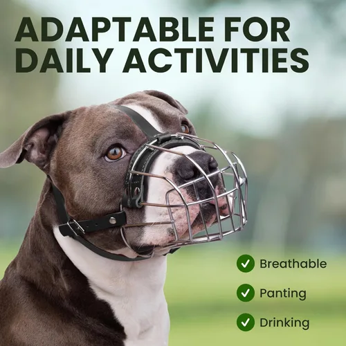 Vista 5 de BRONZEDOG Bozal para perro Pitbull transpirable de metal con cesta para perros grandes Amstaff Staffordshire Terrier para morder, masticar y ladrar