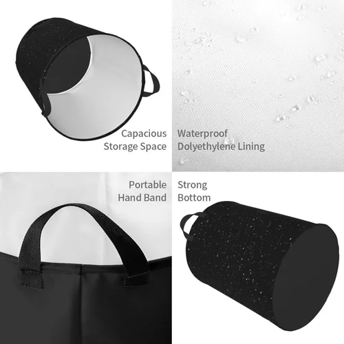 Vista 4 de Cesto circular con estampado de purpurina negra, cesta organizadora de almacenamiento impermeable, cesta de lavandería con asas para ropa, juguetes