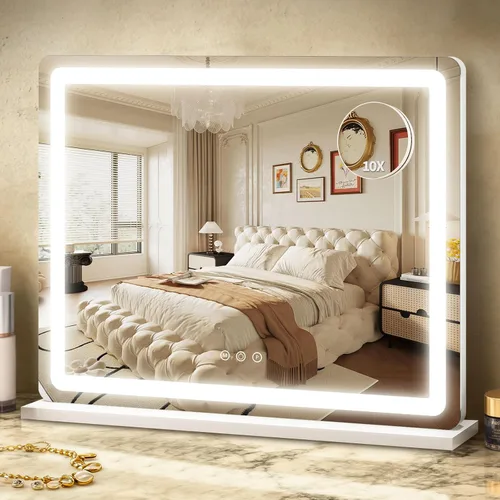 Vista 25 de ROLOVE Espejo de tocador con luces, espejo de maquillaje LED de 12.6 x 15 pulgadas, espejo de maquillaje iluminado con luces, control táctil